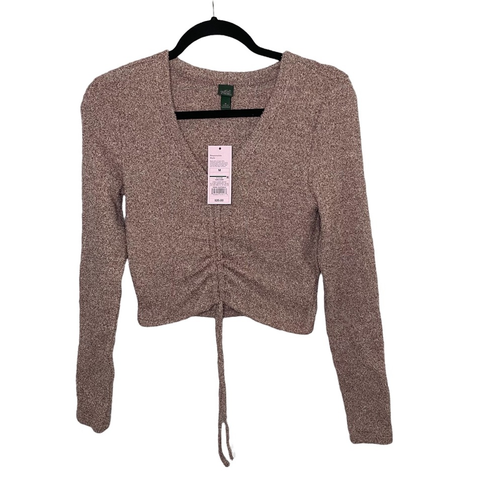 Wild Fable Cozy Pink V-Neck Sweater with Drawstring - Size Medium, NWT - Picture 4 of 7